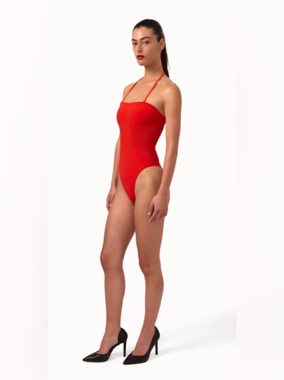 Wolford Red Net Ribs Convertible  Swimsuit Sz M nwt $335